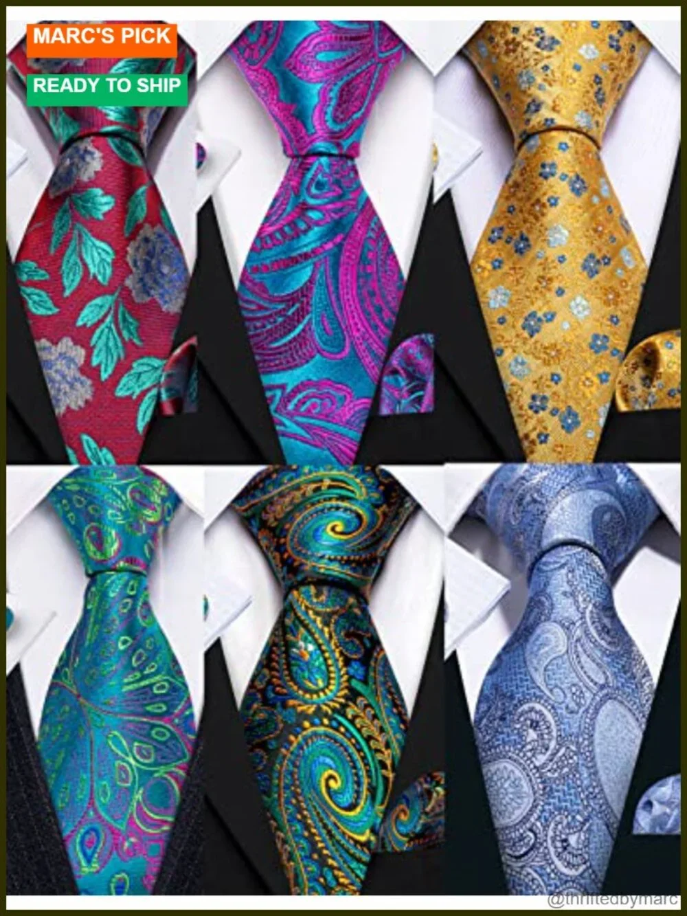 6pcs Men Tie Set Silk Textured Woven Necktie Handkerchief Cufflinks Business